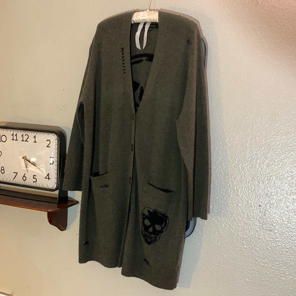 Skull Cashmere brand long cardigan. 70% wool 30% cashmere blend.